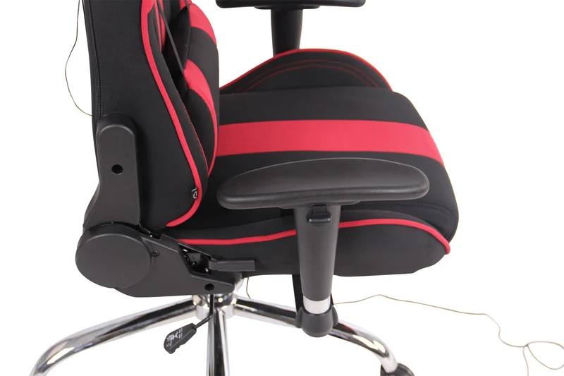 Fauteuil de bureau gamer design sportif fonction de massage chauffant avec coussins en tissu noir / rouge 10_0002533