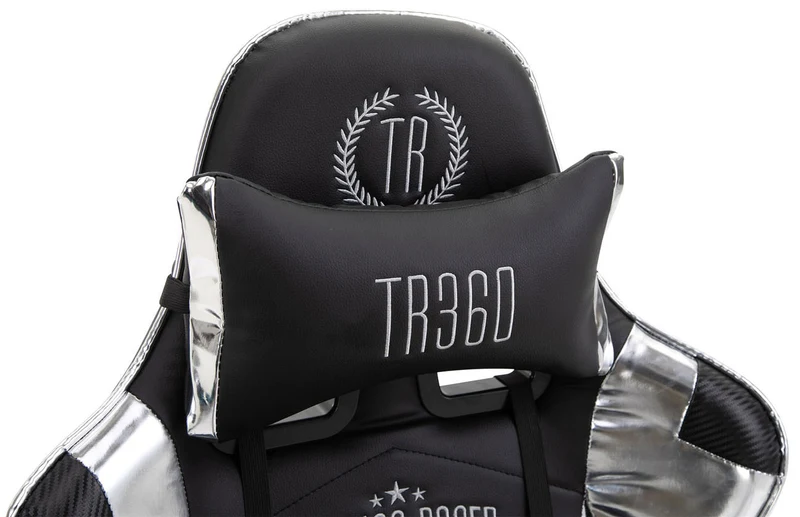 Fauteuil de bureau chaise gamer sur roulettes avec repose-pieds accoudoirs en PVC noir / blanc 10_0002765