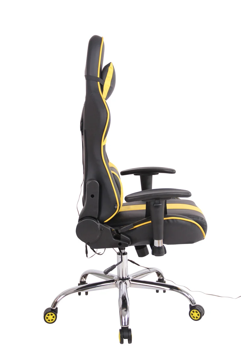 Fauteuil de bureau gamer design sportif fonction de massage chauffant avec coussins en PVC noir / jaune 10_0002531