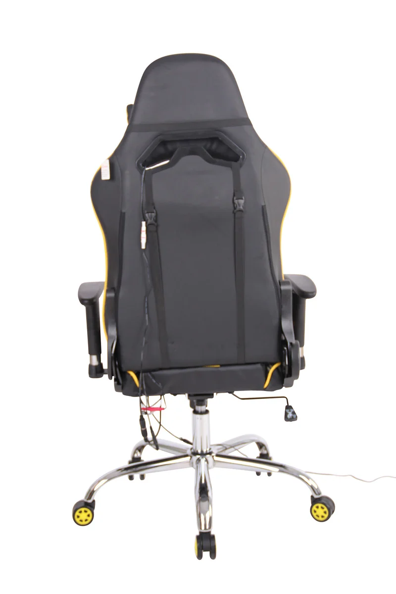 Fauteuil de bureau gamer design sportif fonction de massage chauffant avec coussins en PVC noir / jaune 10_0002531