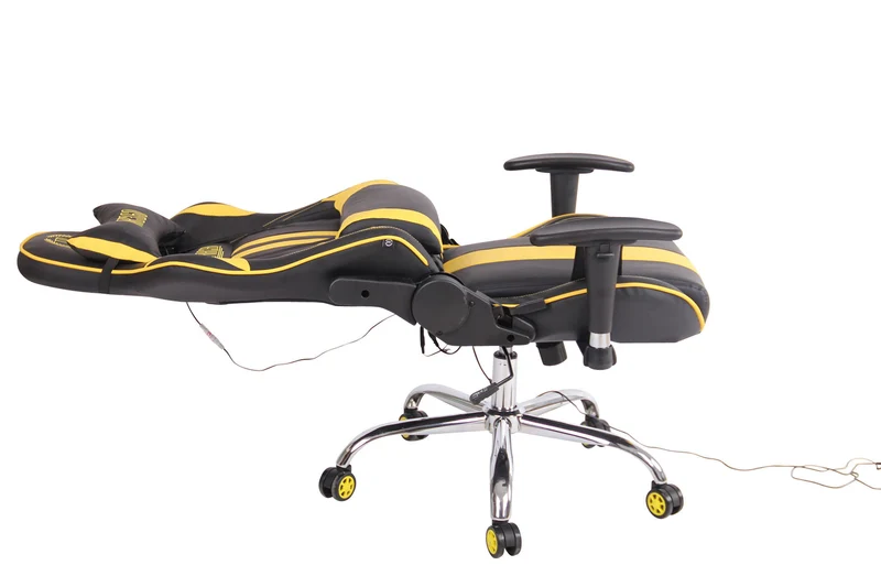 Fauteuil de bureau gamer design sportif fonction de massage chauffant avec coussins en PVC noir / jaune 10_0002531