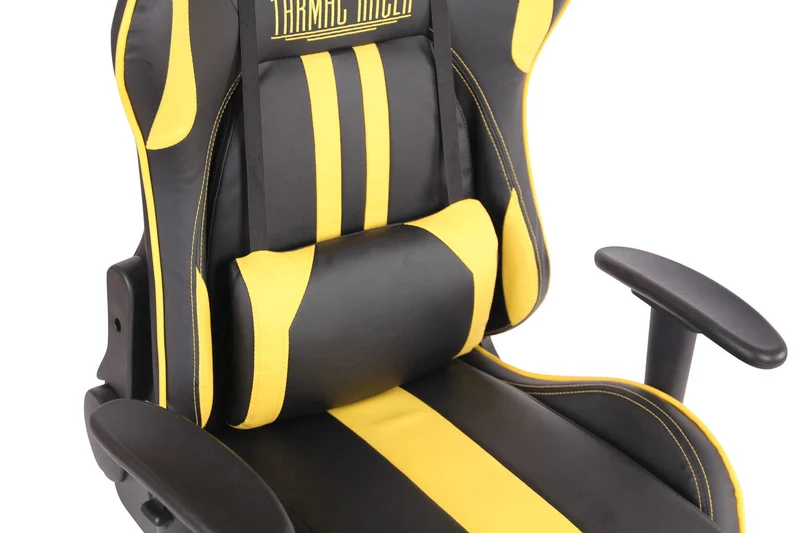 Fauteuil de bureau gamer design sportif fonction de massage chauffant avec coussins en PVC noir / jaune 10_0002531