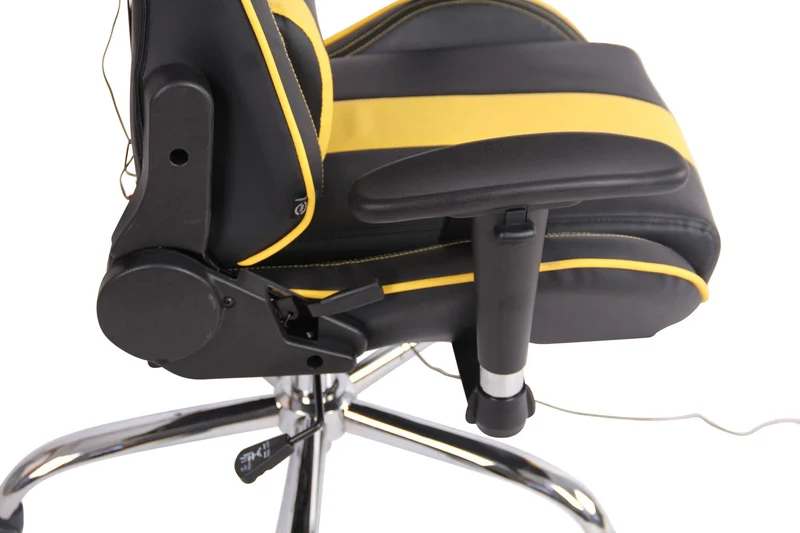 Fauteuil de bureau gamer design sportif fonction de massage chauffant avec coussins en PVC noir / jaune 10_0002531