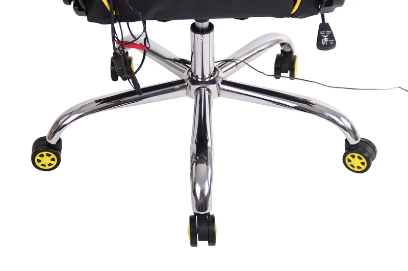 Fauteuil de bureau gamer design sportif fonction de massage chauffant avec coussins en PVC noir / jaune 10_0002531