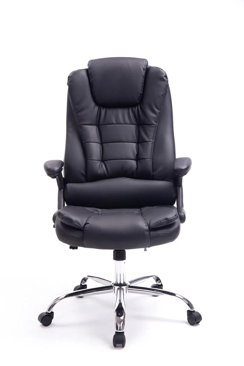 Fauteuil de bureau sur roulettes confortablement rembourrés avec accoudoirs en PVC noir et métal chromé 10_0002655