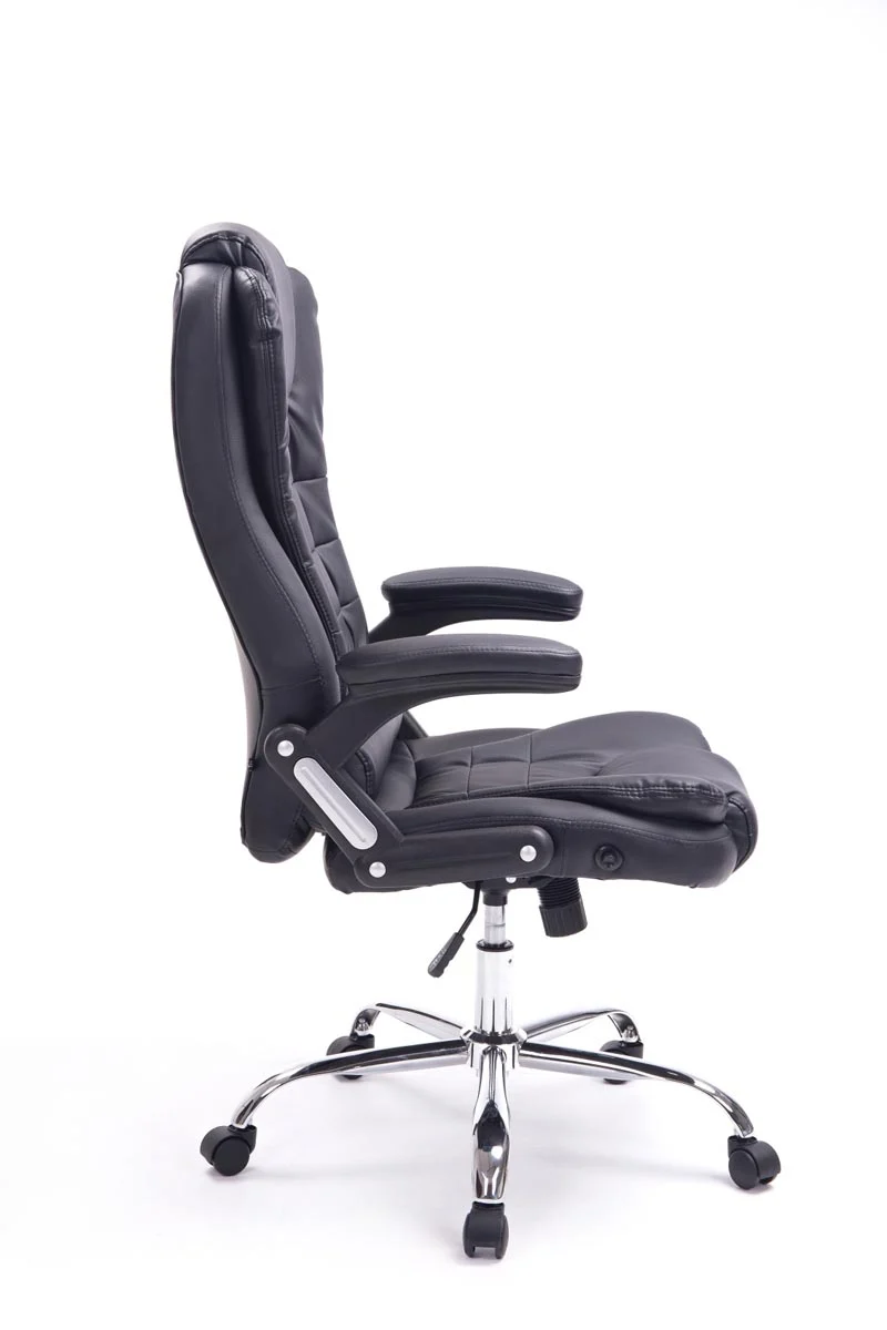 Fauteuil de bureau sur roulettes confortablement rembourrés avec accoudoirs en PVC noir et métal chromé 10_0002655
