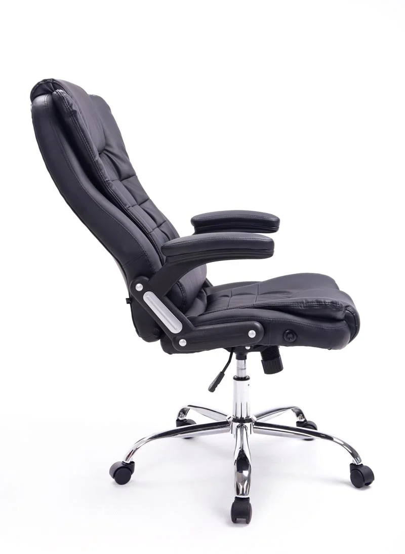 Fauteuil de bureau sur roulettes confortablement rembourrés avec accoudoirs en PVC noir et métal chromé 10_0002655