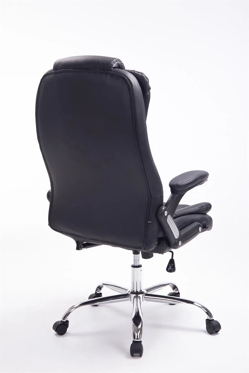 Fauteuil de bureau sur roulettes confortablement rembourrés avec accoudoirs en PVC noir et métal chromé 10_0002655