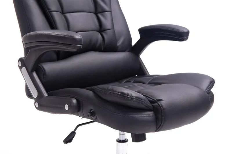 Fauteuil de bureau sur roulettes confortablement rembourrés avec accoudoirs en PVC noir et métal chromé 10_0002655