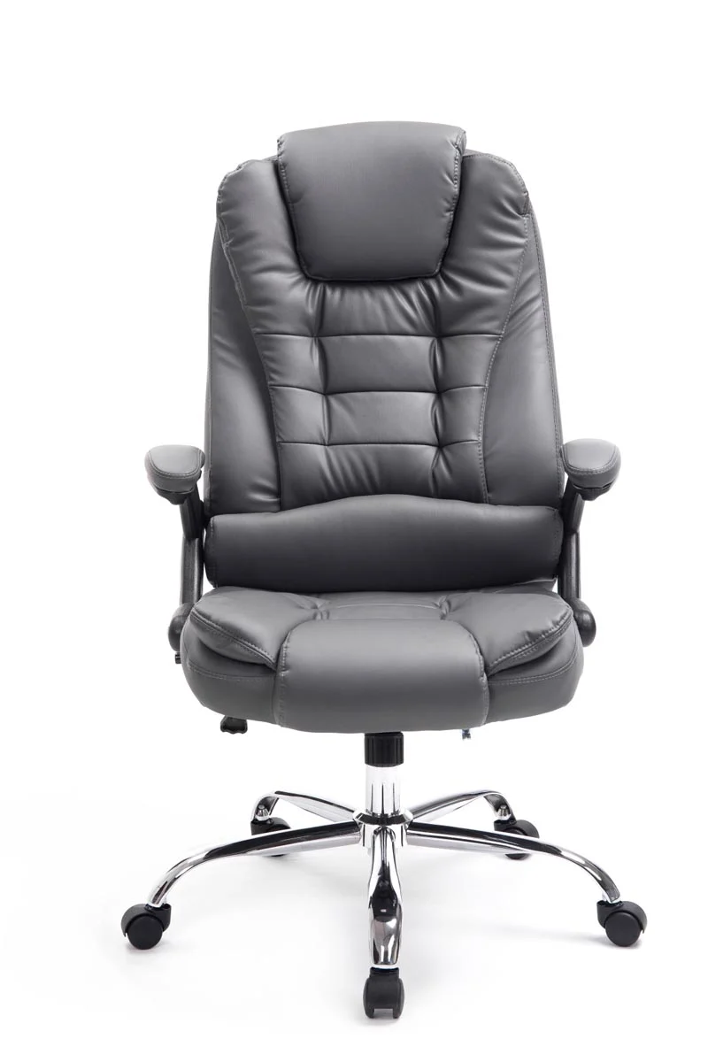 Fauteuil de bureau sur roulettes confortablement rembourrés avec accoudoirs en PVC gris et métal chromé 10_0002658