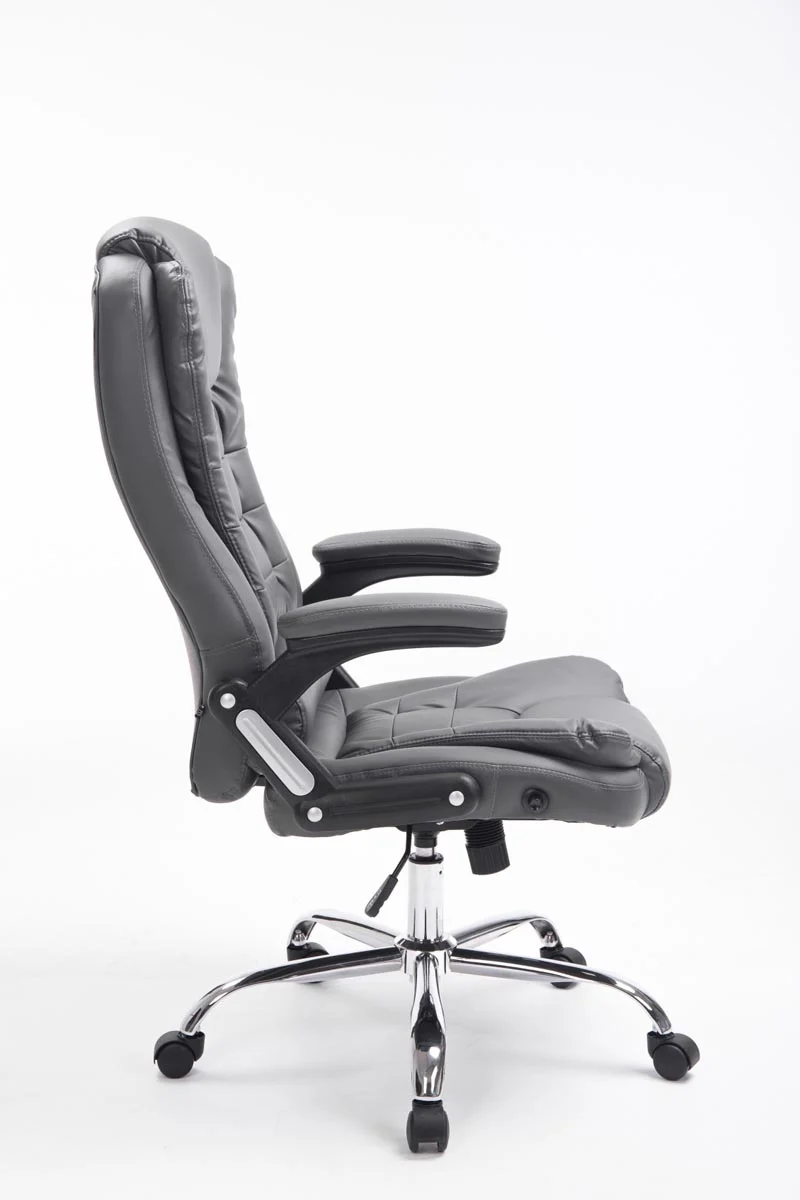 Fauteuil de bureau sur roulettes confortablement rembourrés avec accoudoirs en PVC gris et métal chromé 10_0002658