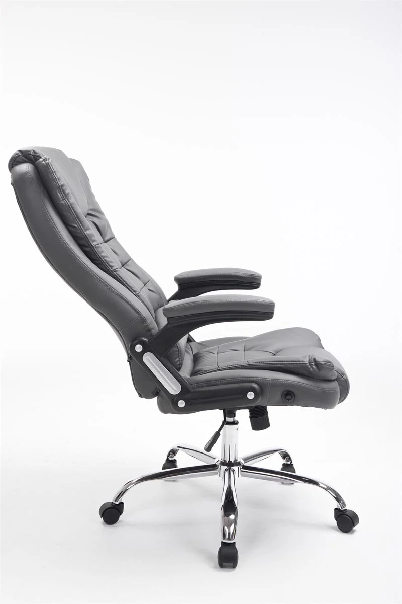 Fauteuil de bureau sur roulettes confortablement rembourrés avec accoudoirs en PVC gris et métal chromé 10_0002658