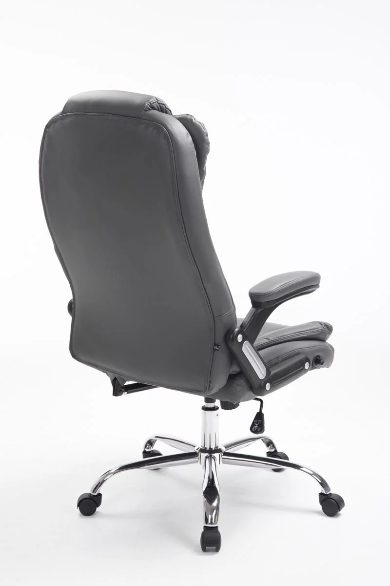 Fauteuil de bureau sur roulettes confortablement rembourrés avec accoudoirs en PVC gris et métal chromé 10_0002658