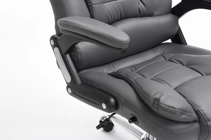 Fauteuil de bureau sur roulettes confortablement rembourrés avec accoudoirs en PVC gris et métal chromé 10_0002658