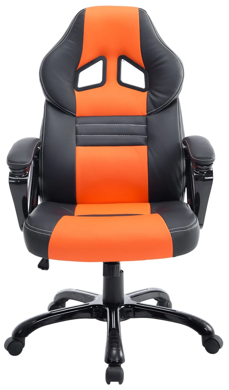 Fauteuil de bureau gaming sur roulettes mécanisme d'inclinaison en PVC noir / orange et plastique 10_0002599