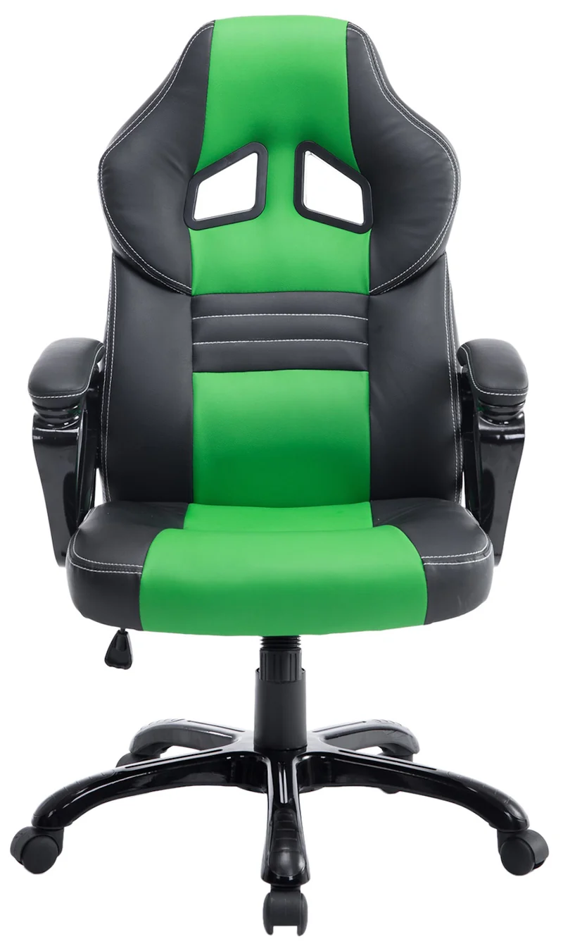 Fauteuil de bureau gaming sur roulettes mécanisme d'inclinaison en PVC noir / vert et plastique 10_0002598