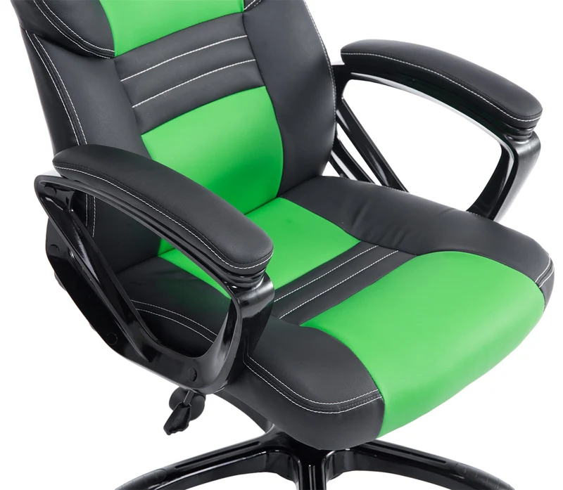 Fauteuil de bureau gaming sur roulettes mécanisme d'inclinaison en PVC noir / vert et plastique 10_0002598