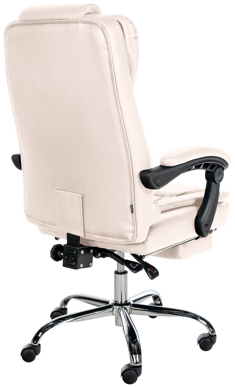 Fauteuil de bureau ergonomique généreusement rembourrée avec repose-pieds en PVC crème et métal chromé 10_0002566