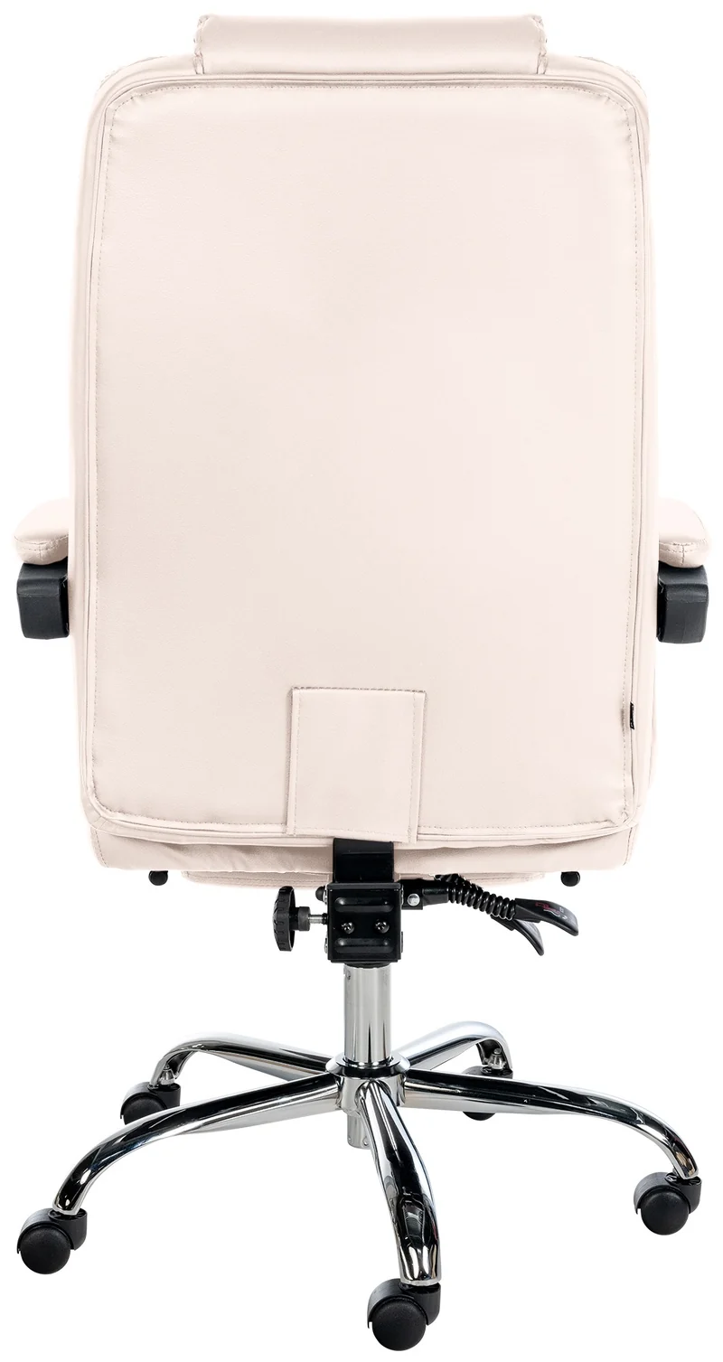 Fauteuil de bureau ergonomique généreusement rembourrée avec repose-pieds en PVC crème et métal chromé 10_0002566