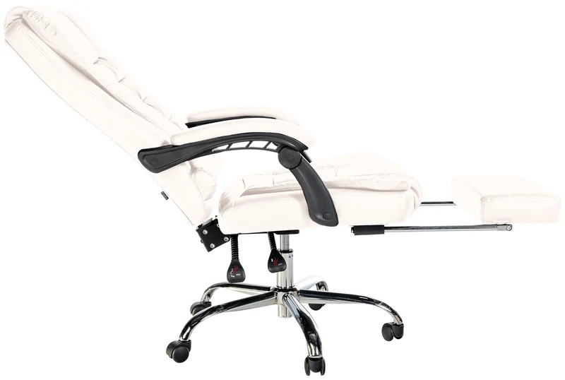 Fauteuil de bureau ergonomique généreusement rembourrée avec repose-pieds en PVC blanc et métal chromé 10_0002569