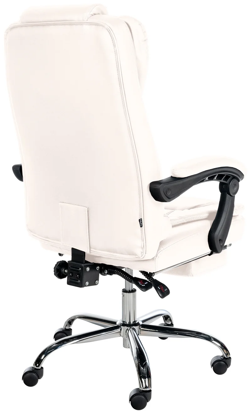 Fauteuil de bureau ergonomique généreusement rembourrée avec repose-pieds en PVC blanc et métal chromé 10_0002569