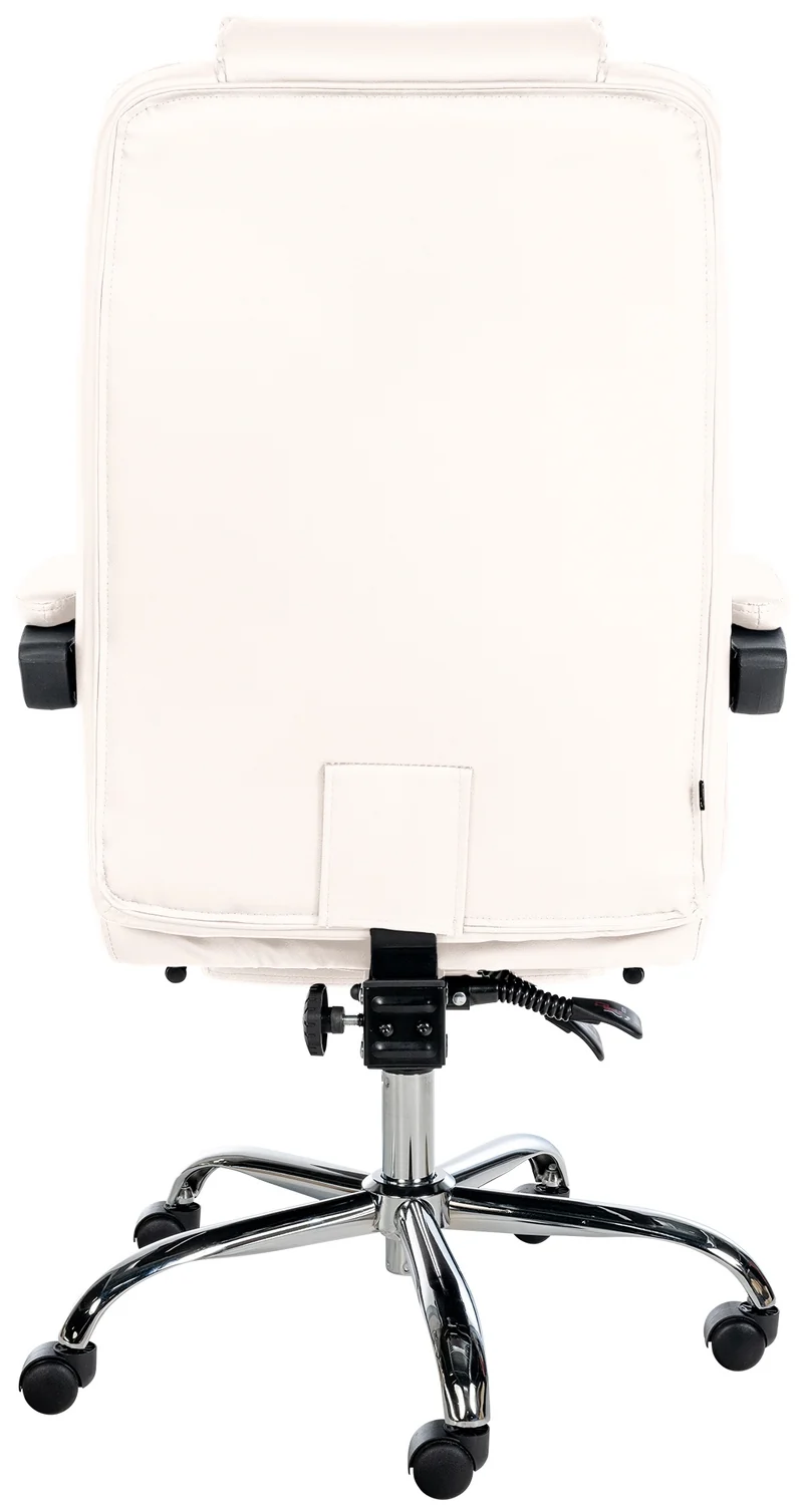 Fauteuil de bureau ergonomique généreusement rembourrée avec repose-pieds en PVC blanc et métal chromé 10_0002569