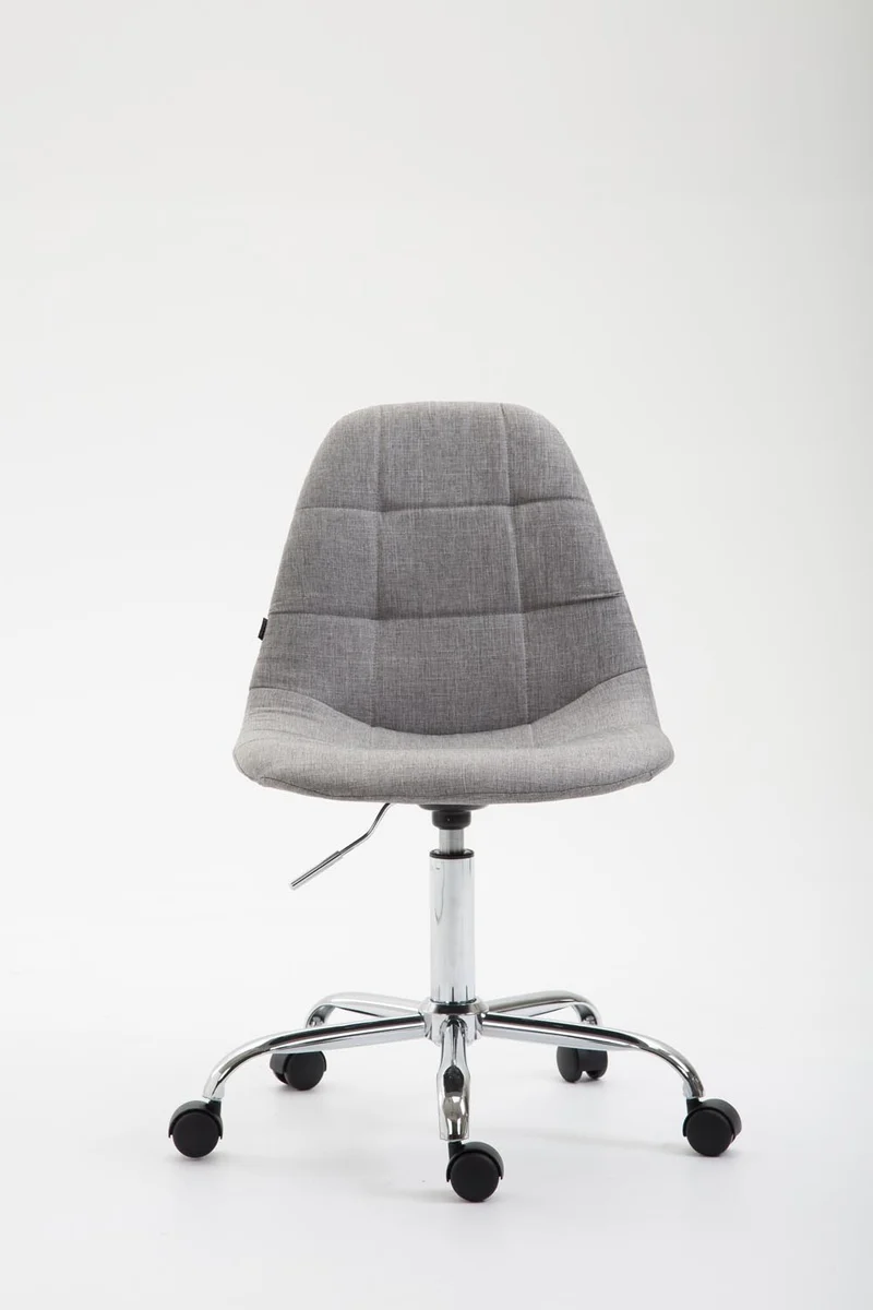 Chaise de bureau tabouret de travail sur roulettes dossier arrondie en tissu gris et métal chromé 10_0002638