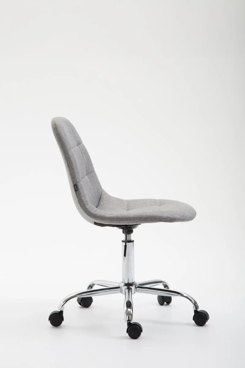 Chaise de bureau tabouret de travail sur roulettes dossier arrondie en tissu gris et métal chromé 10_0002638