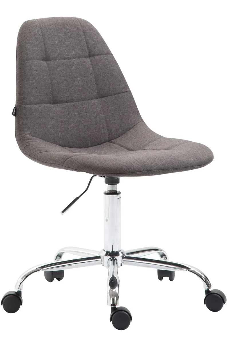 Chaise de bureau tabouret de travail sur roulettes dossier arrondie en tissu gris foncé et métal chromé 10_0002637