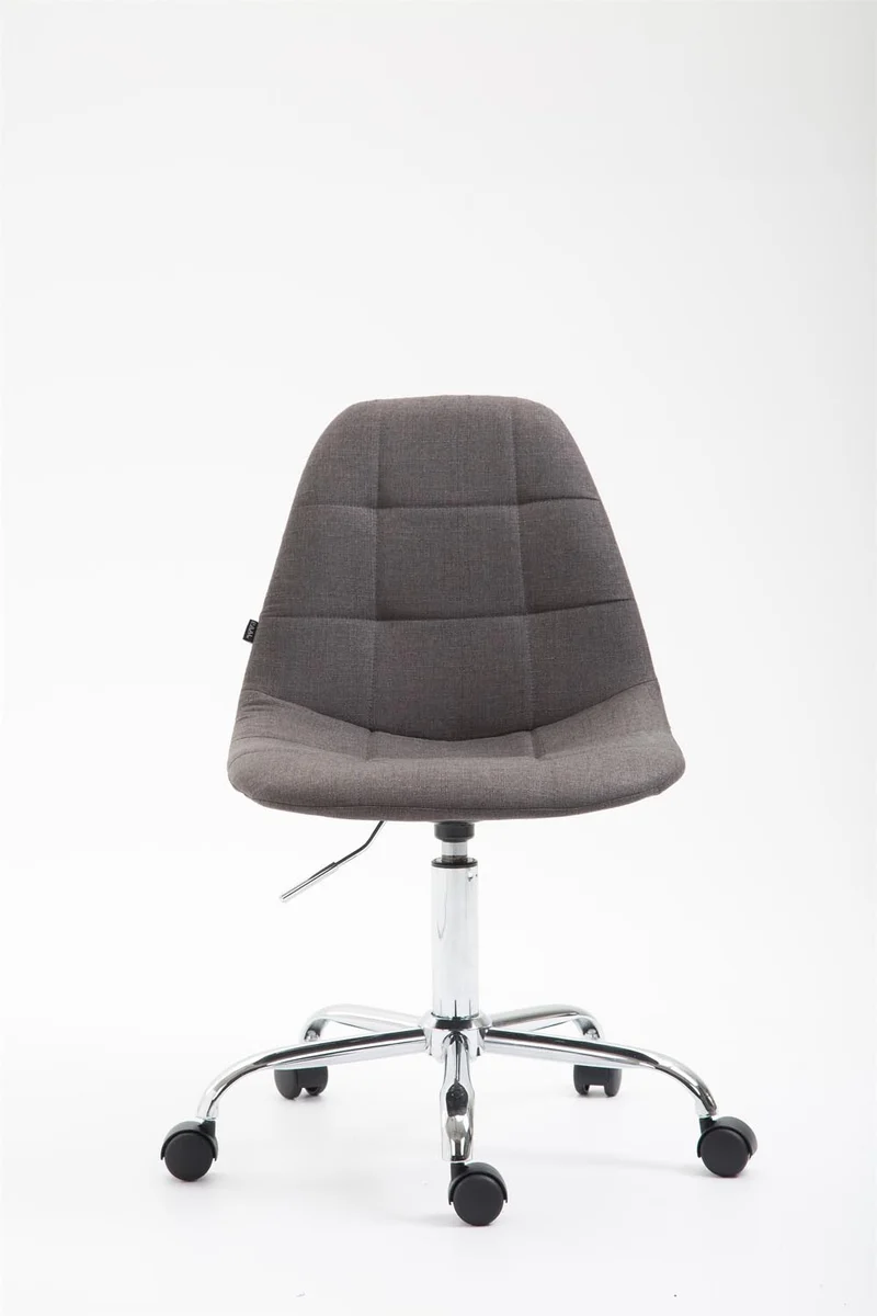 Chaise de bureau tabouret de travail sur roulettes dossier arrondie en tissu gris foncé et métal chromé 10_0002637