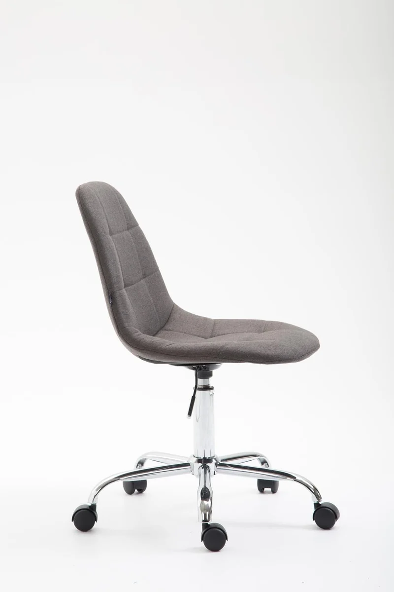 Chaise de bureau tabouret de travail sur roulettes dossier arrondie en tissu gris foncé et métal chromé 10_0002637