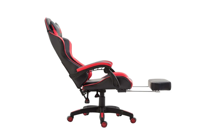Fauteuil de bureau repose-pieds télescopique design sportif gamer en PVC noir / rouge et plastique 10_0002504