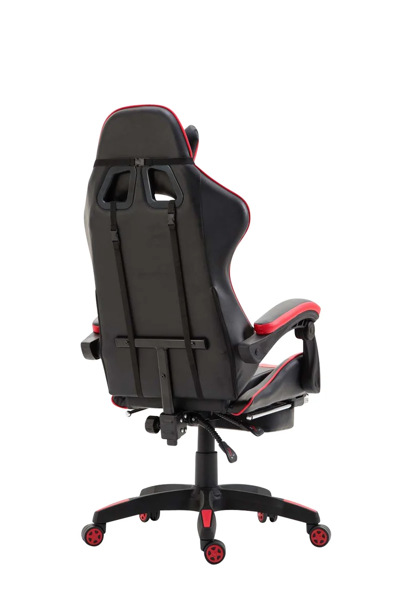 Fauteuil de bureau repose-pieds télescopique design sportif gamer en PVC noir / rouge et plastique 10_0002504