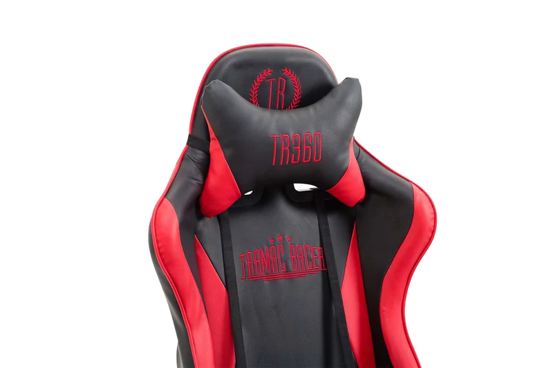 Fauteuil de bureau repose-pieds télescopique design sportif gamer en PVC noir / rouge et plastique 10_0002504