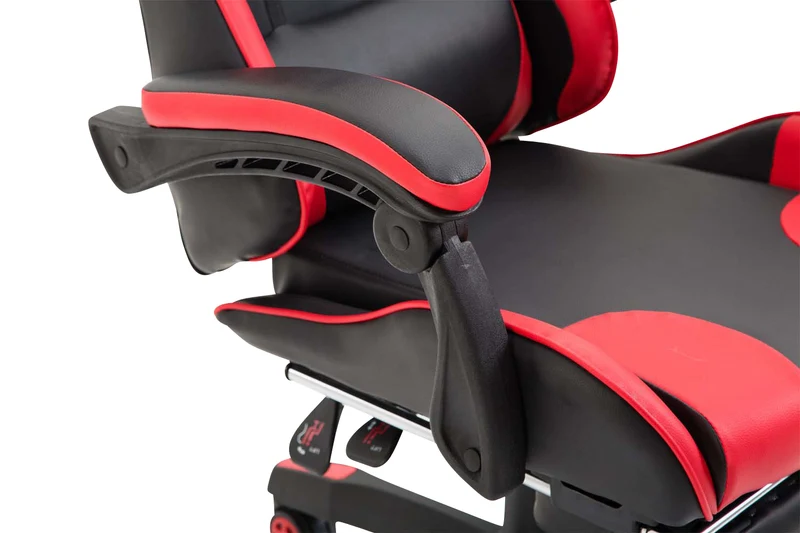 Fauteuil de bureau repose-pieds télescopique design sportif gamer en PVC noir / rouge et plastique 10_0002504