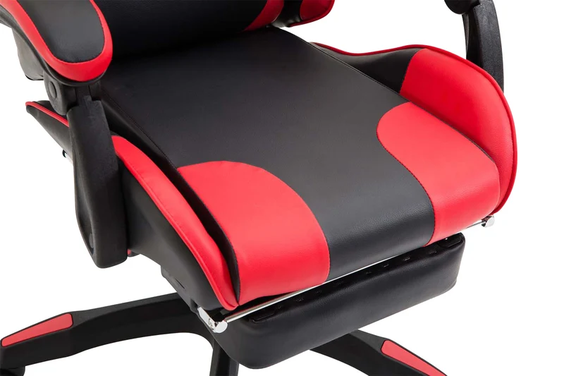 Fauteuil de bureau repose-pieds télescopique design sportif gamer en PVC noir / rouge et plastique 10_0002504