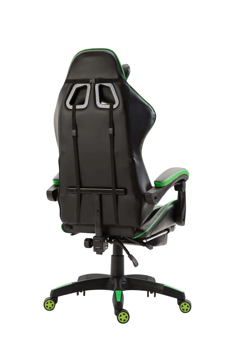 Fauteuil de bureau repose-pieds télescopique design sportif gamer en PVC noir / vert et plastique 10_0002508