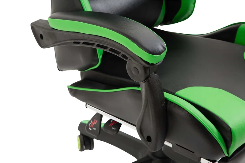 Fauteuil de bureau repose-pieds télescopique design sportif gamer en PVC noir / vert et plastique 10_0002508