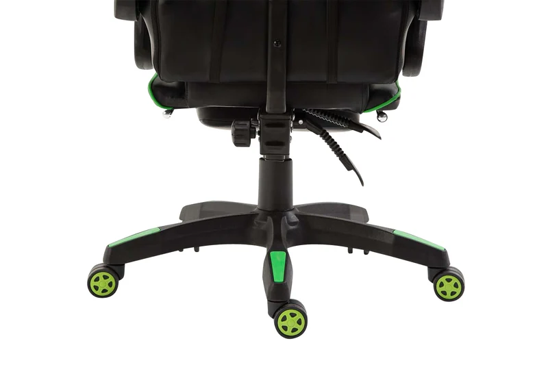 Fauteuil de bureau repose-pieds télescopique design sportif gamer en PVC noir / vert et plastique 10_0002508