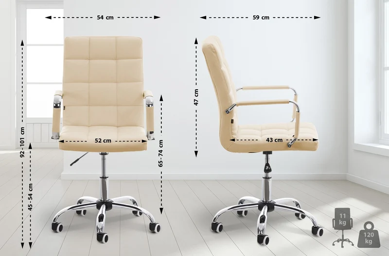 Chaise de bureau mécanisme d'inclinaison hauteur réglable en PVC crème et métal chromé 10_0002480