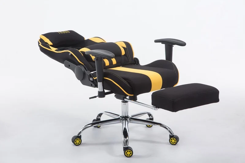 Fauteuil de bureau gamer avec repose-pieds extensible mécanisme de bascule en tissu noir / jaune 10_0002757