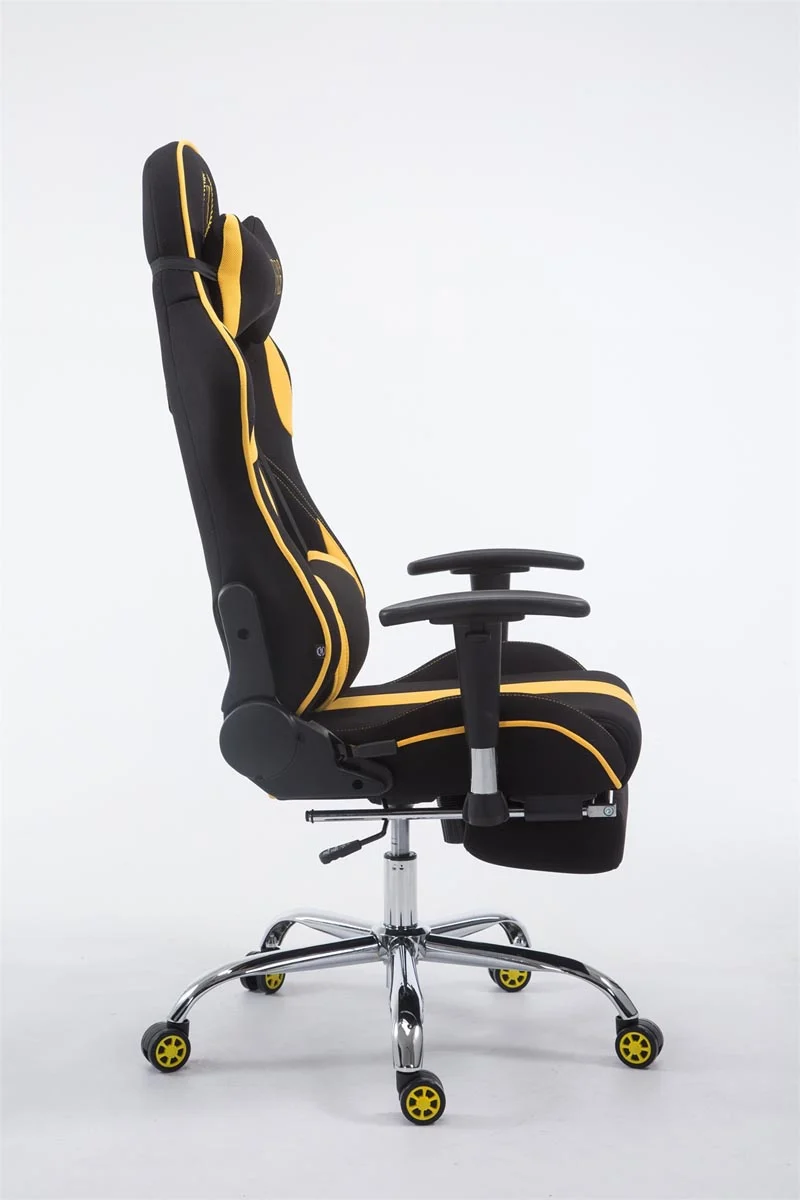 Fauteuil de bureau gamer avec repose-pieds extensible mécanisme de bascule en tissu noir / jaune 10_0002757