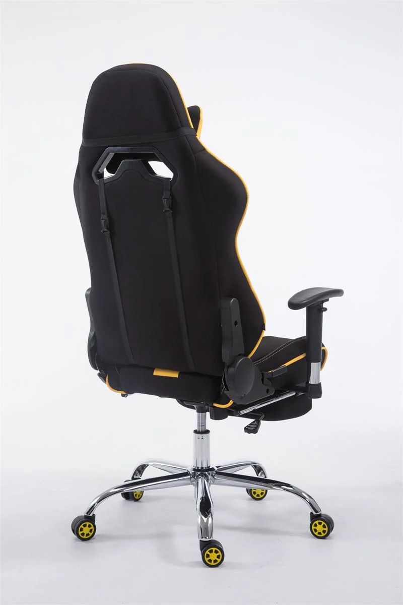 Fauteuil de bureau gamer avec repose-pieds extensible mécanisme de bascule en tissu noir / jaune 10_0002757