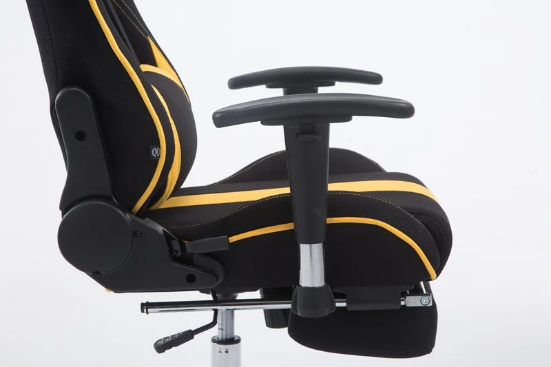 Fauteuil de bureau gamer avec repose-pieds extensible mécanisme de bascule en tissu noir / jaune 10_0002757