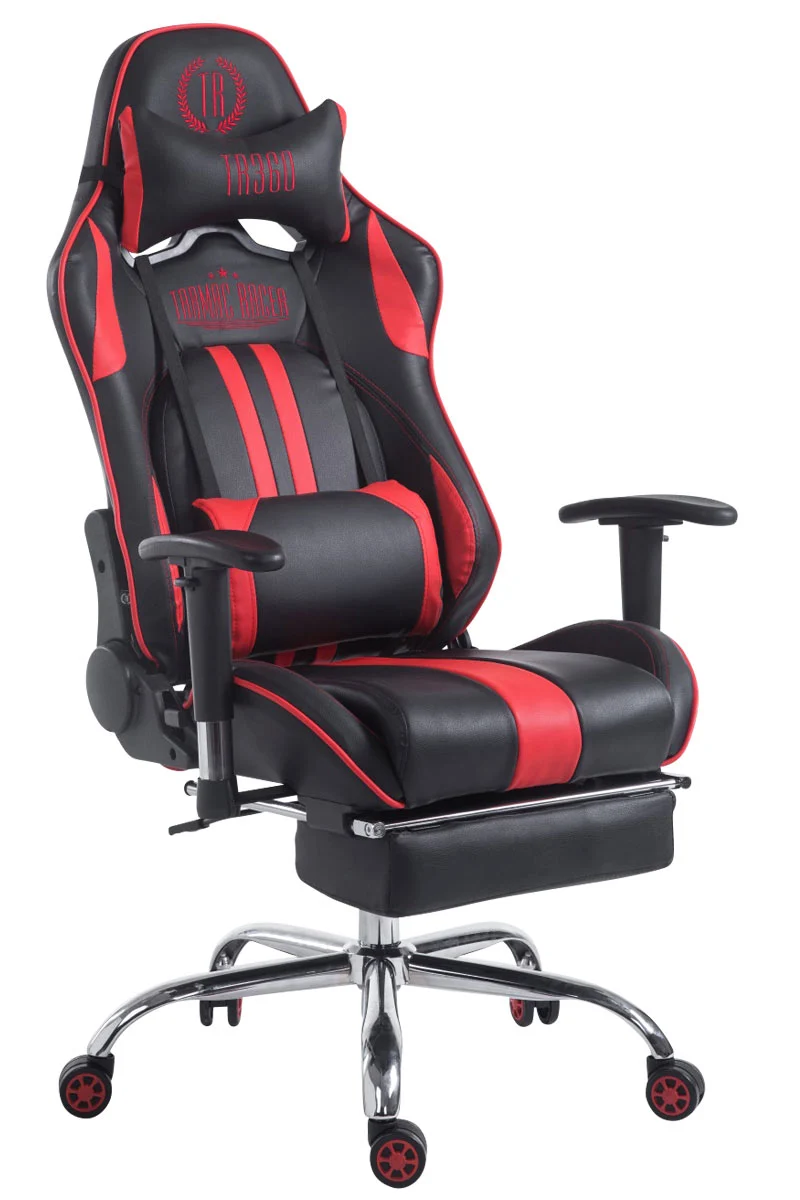 Fauteuil de bureau gamer avec repose-pieds extensible mécanisme de bascule en PVC noir / rouge 10_0002746