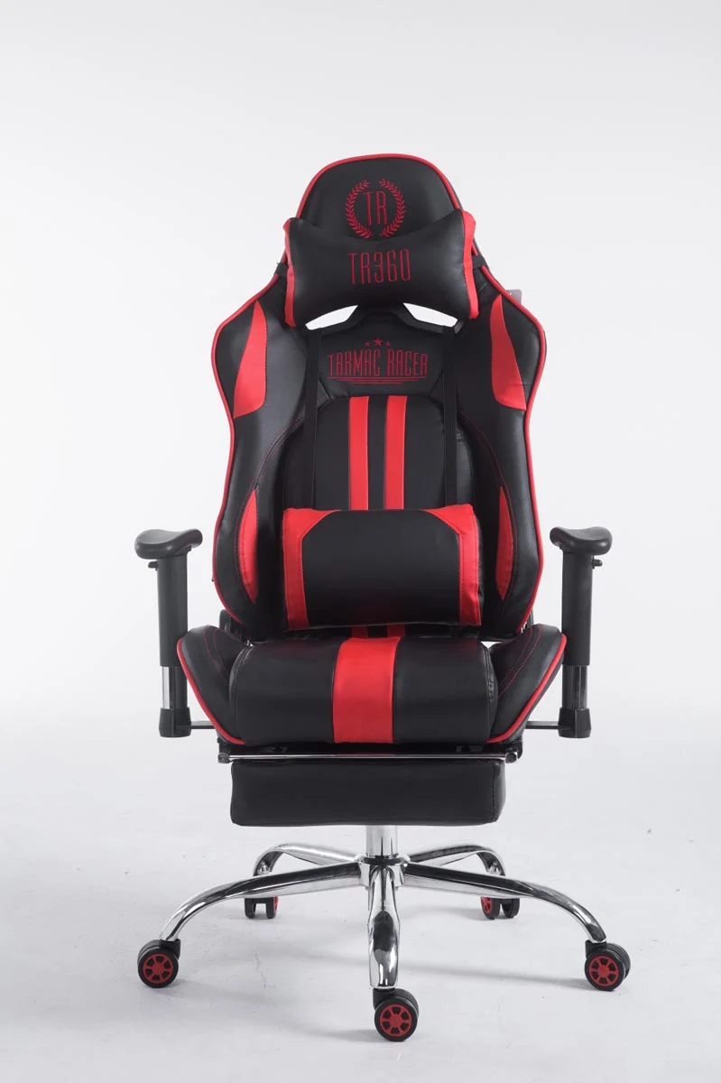Fauteuil de bureau gamer avec repose-pieds extensible mécanisme de bascule en PVC noir / rouge 10_0002746