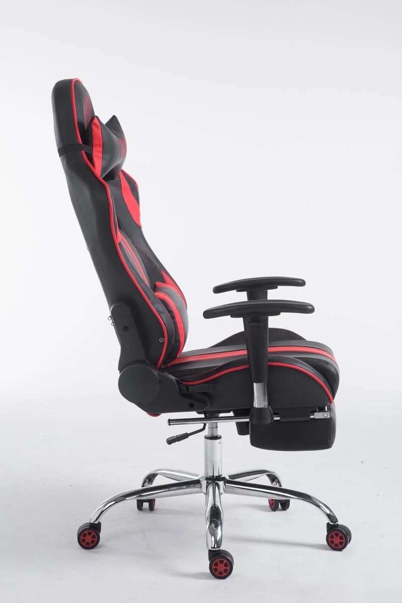 Fauteuil de bureau gamer avec repose-pieds extensible mécanisme de bascule en PVC noir / rouge 10_0002746