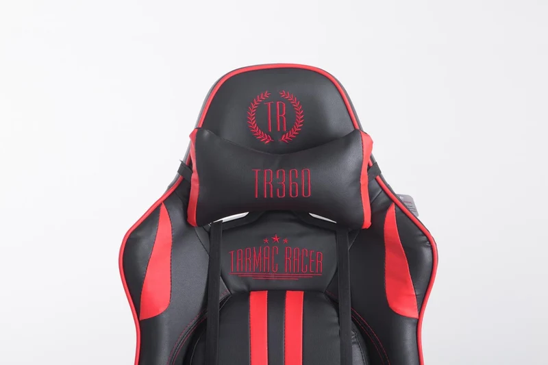 Fauteuil de bureau gamer avec repose-pieds extensible mécanisme de bascule en PVC noir / rouge 10_0002746