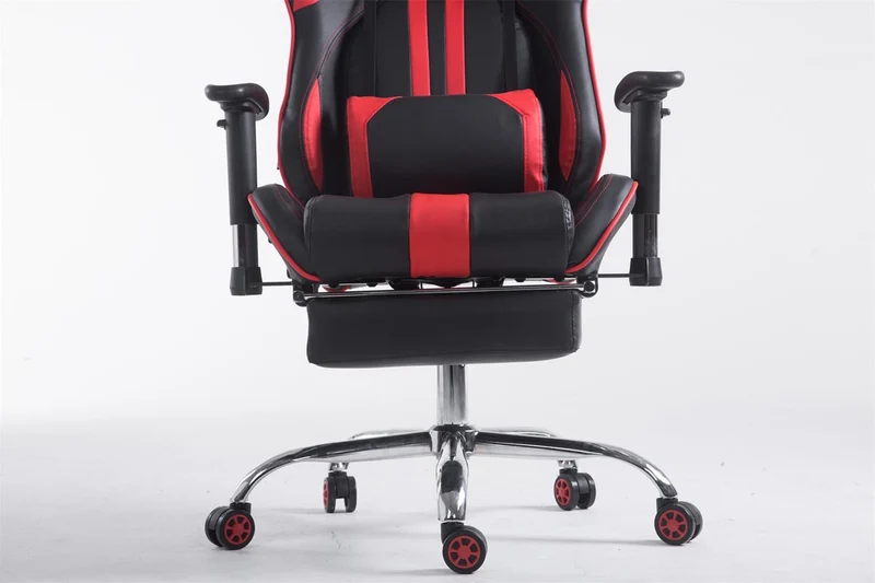 Fauteuil de bureau gamer avec repose-pieds extensible mécanisme de bascule en PVC noir / rouge 10_0002746