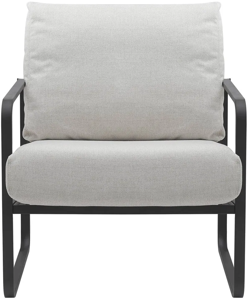 Fauteuil lounge design retro chic en tissu crème et cadre en métal noir mat 10_0002817